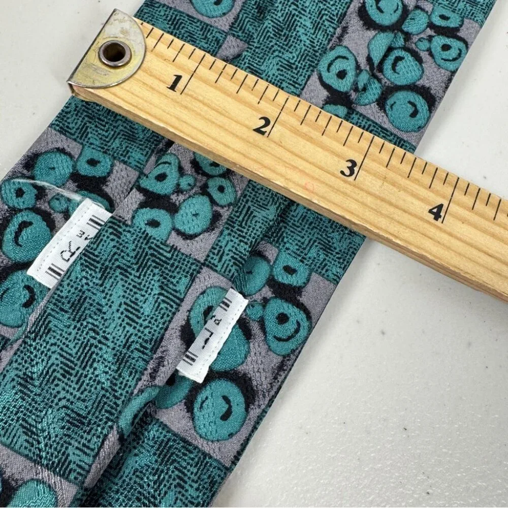 LEO Chevalier Silk Tie Teal Geometric Pattern Made in Canada Career Office Wear
